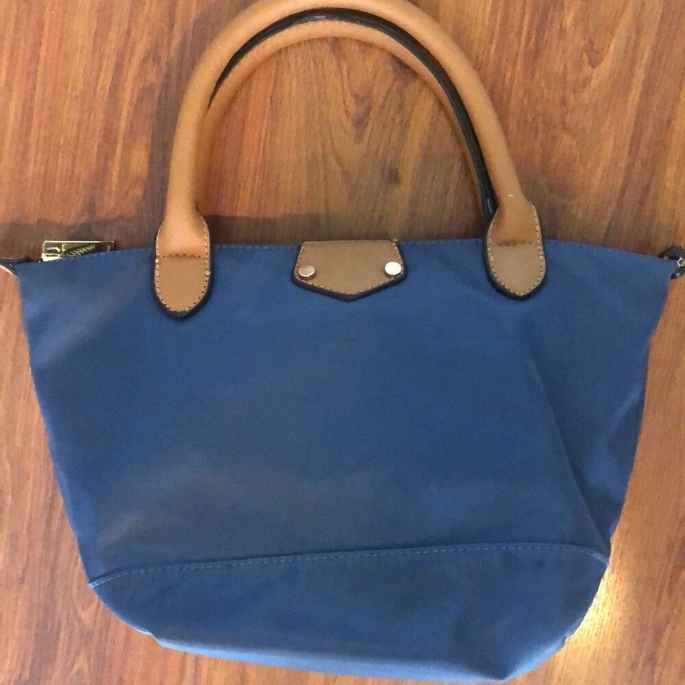 Isabelle Blue and tan nylon handbag 